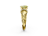 Yellow gold Fancy Yellow Oval  Solitaire Filigree Engagement Ring with Halo and Prong Setting_53