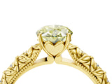 Yellow gold Fancy Yellow Oval  Solitaire Floral Milgrain Engagement Ring_35