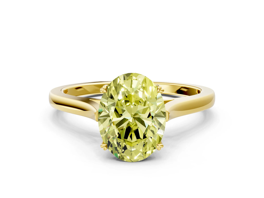 Yellow gold Fancy Yellow Oval  Solitaire Heart Prong Engagement Ring with Tapered Band_55