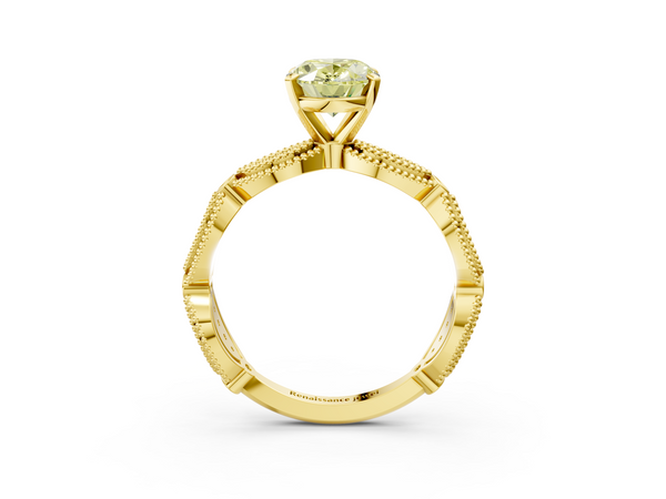 Yellow gold Fancy Yellow Oval  Solitaire Milgrain Diamond Engagement Ring with Bezel and Marquise Band