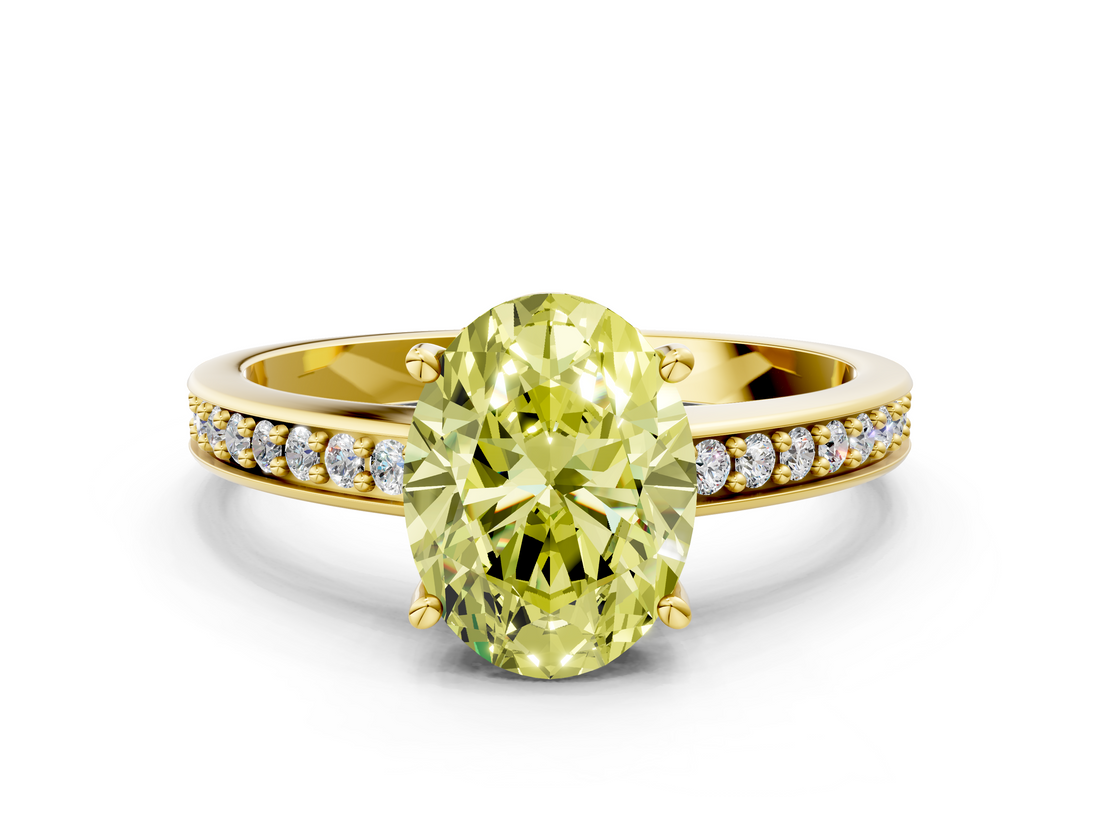 Yellow gold Fancy Yellow Oval  Solitaire Pavé Band Prong Setting Ring_20