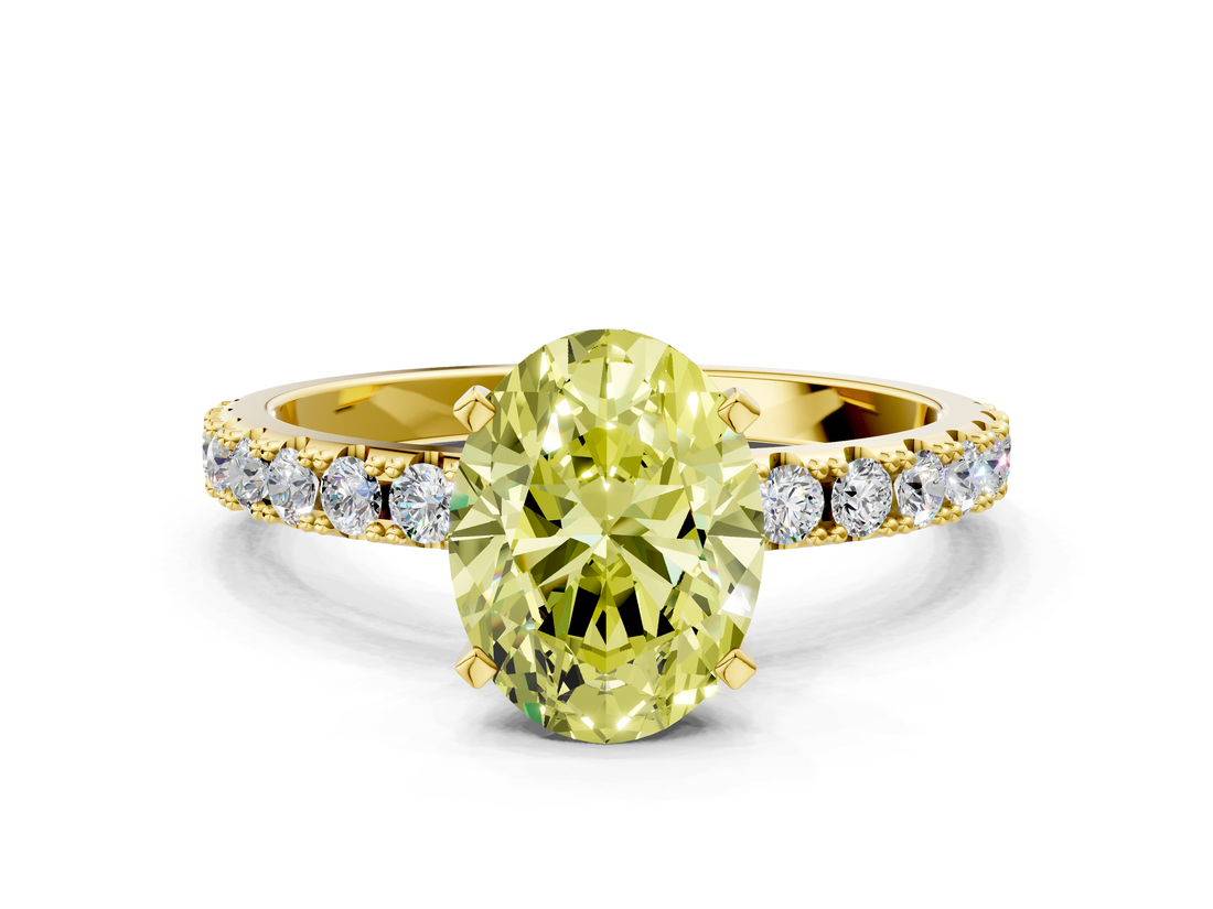 Yellow gold Fancy Yellow Oval  Solitaire Pavé Band with Four-Prong Setting_155