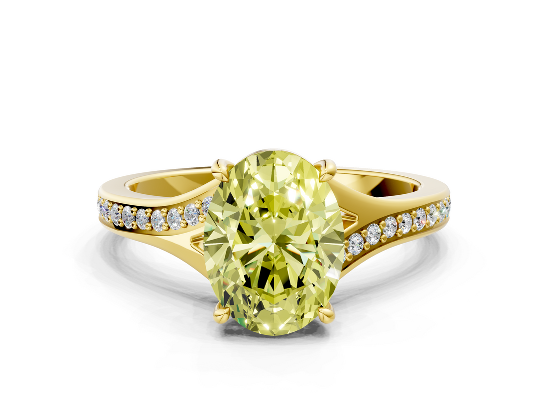 Yellow gold Fancy Yellow Oval  Solitaire Pavé Band with Four-Prong Setting_45