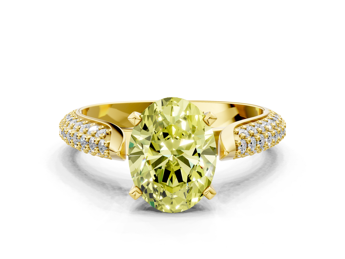 Yellow gold Fancy Yellow Oval  Solitaire Pavé Diamond Engagement Ring with Four-Prong Setting_133