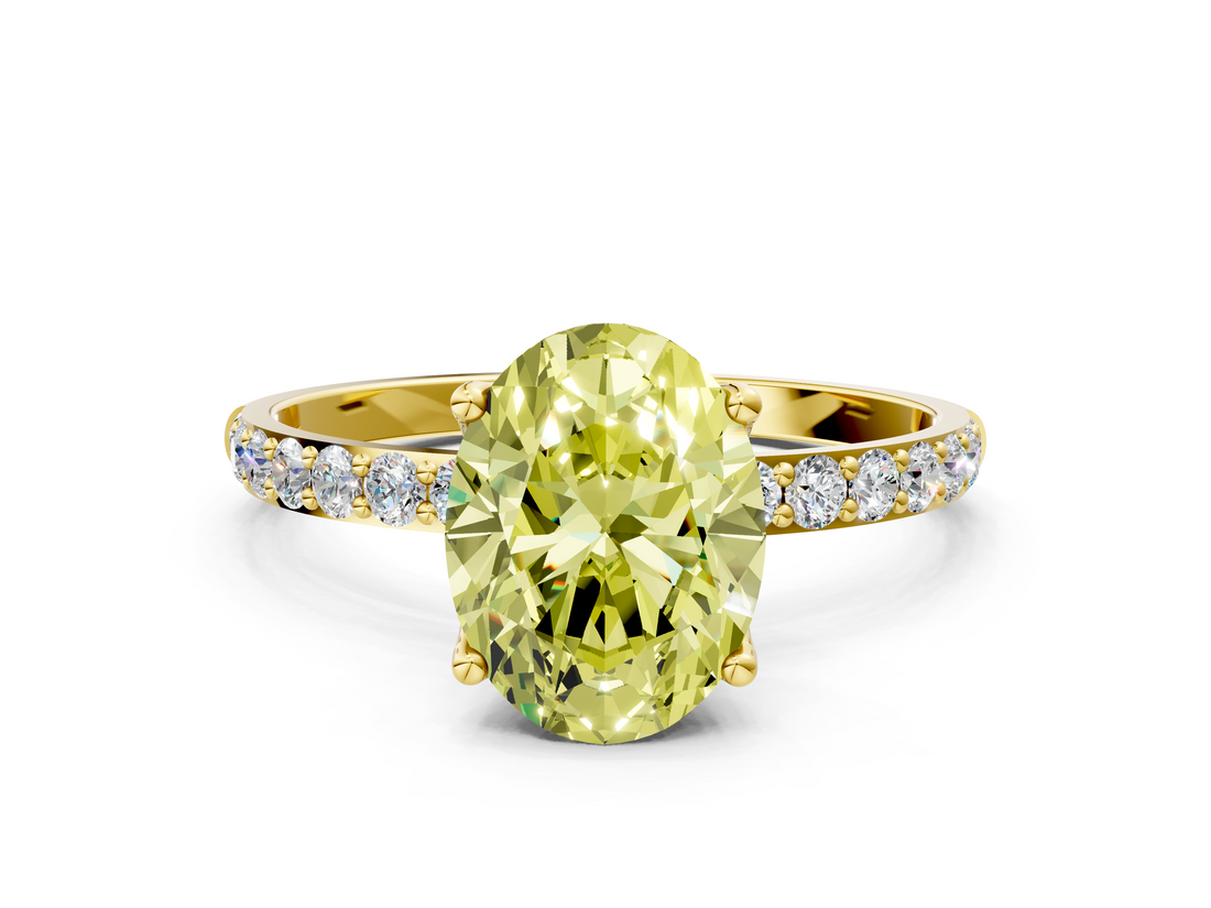 Yellow gold Fancy Yellow Oval  Solitaire Pavé Diamond Engagement Ring with Four-Prong Setting_39