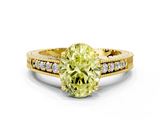Yellow gold Fancy Yellow Oval  Solitaire Pavé Diamond Milgrain Engagement Ring with Four-Prong Setting_3
