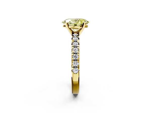 Yellow gold Fancy Yellow Oval  Solitaire Pave Diamond Engagement Ring with Four-Prong Setting