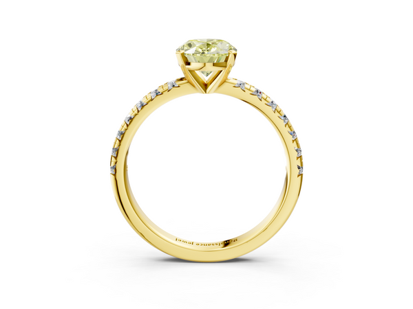 Yellow gold Fancy Yellow Oval  Solitaire Pave Diamond Engagement Ring with Four-Prong Setting