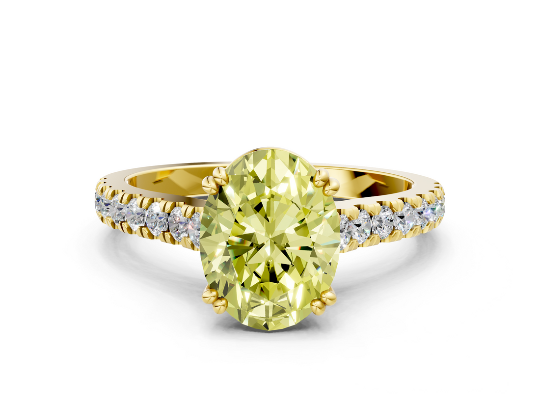 Yellow gold Fancy Yellow Oval  Solitaire Pave Diamond Engagement Ring with Prong Setting_20