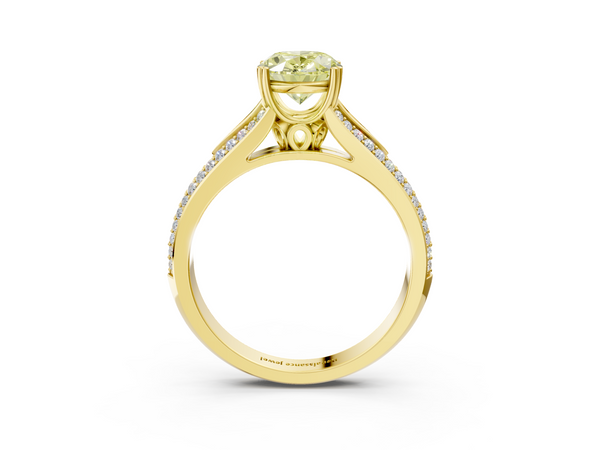 Yellow gold Fancy Yellow Oval Cut Diamond Split Shank Engagement Ring with Pavé Band