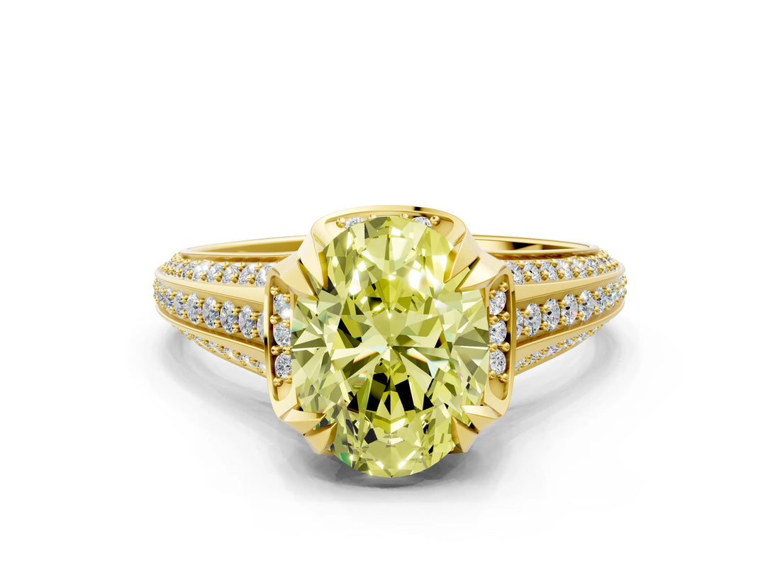 Yellow gold Fancy Yellow Oval  Solitaire Pave Split Shank Ring with Four-Prong Setting_119