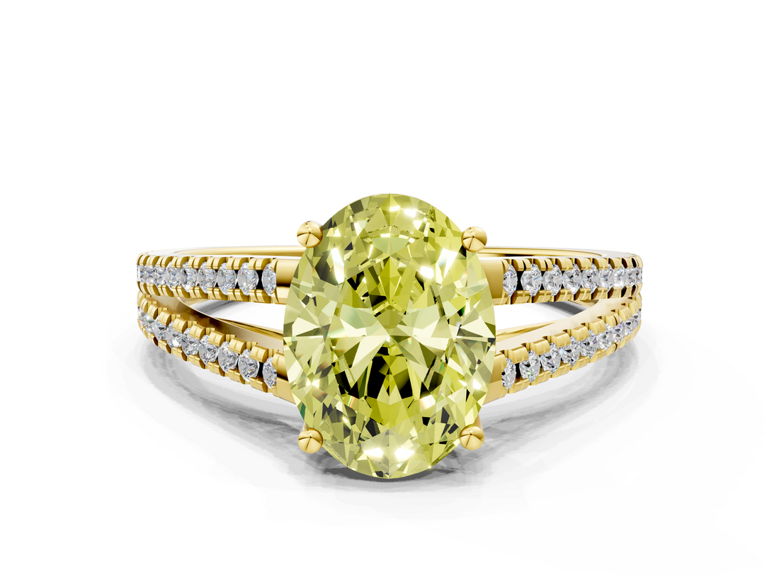 Yellow gold Fancy Yellow Oval  Solitaire Split Shank Pavé Diamond Engagement Ring_388