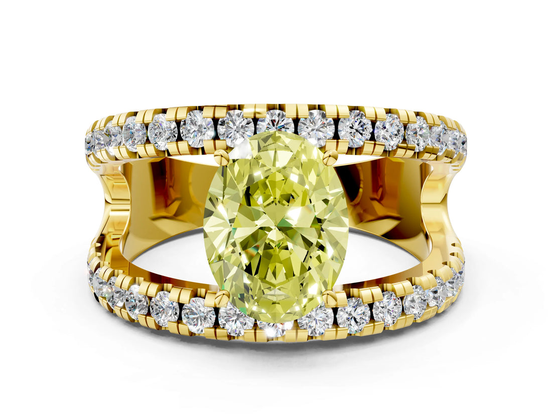 Yellow gold Fancy Yellow Oval  Solitaire Split Shank Pave Diamond Ring_48