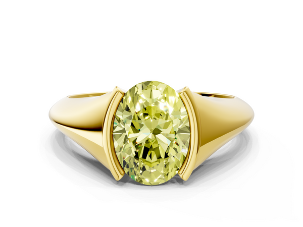 Yellow gold Fancy Yellow Oval  Solitaire Tension Set Diamond Ring