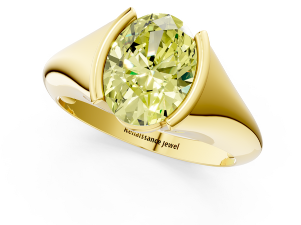 Yellow gold Fancy Yellow Oval  Solitaire Tension Set Diamond Ring