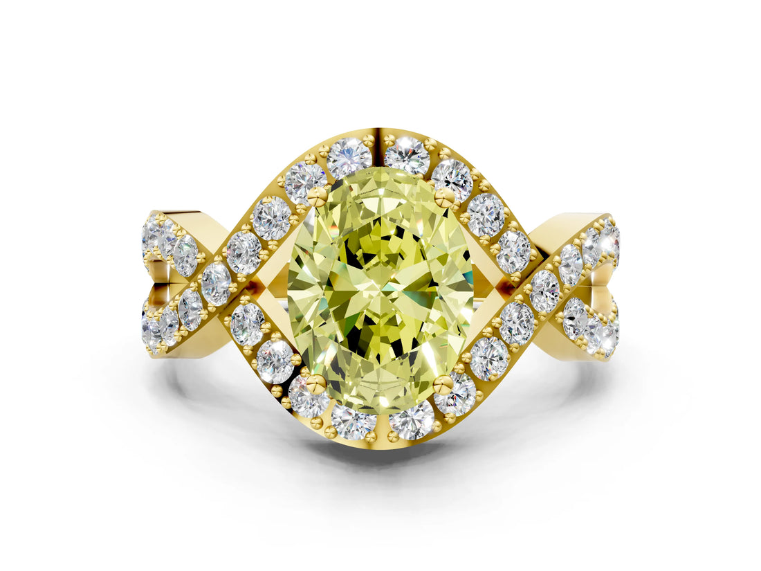 Yellow gold Fancy Yellow Oval  Solitaire Twist Band Pavé Diamond Engagement Ring_37