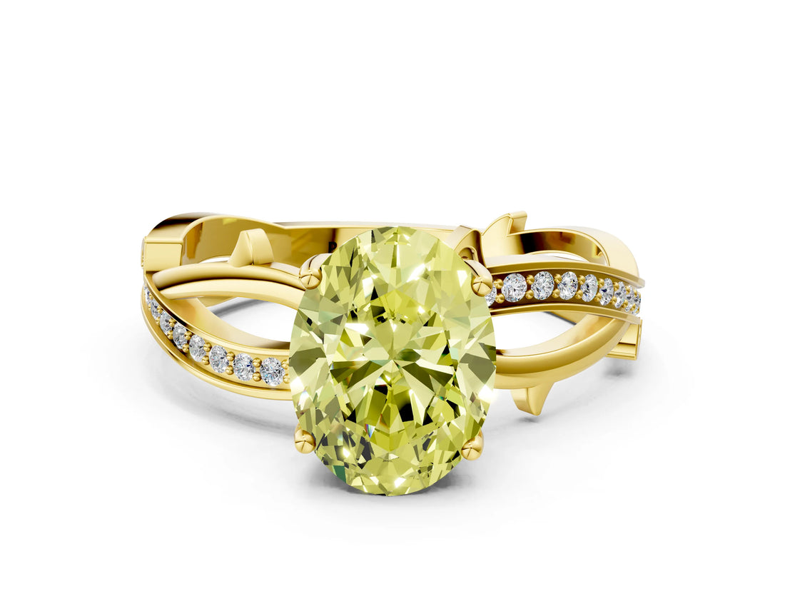 Yellow gold Fancy Yellow Oval  Solitaire Twist Band with Pavé Accents and Four-Prong Setting_21