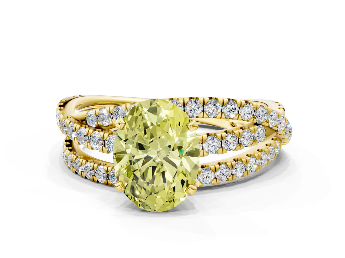 Yellow gold Fancy Yellow Oval  Solitaire Twist Band with Pavé Setting and Four-Prong Setting_114