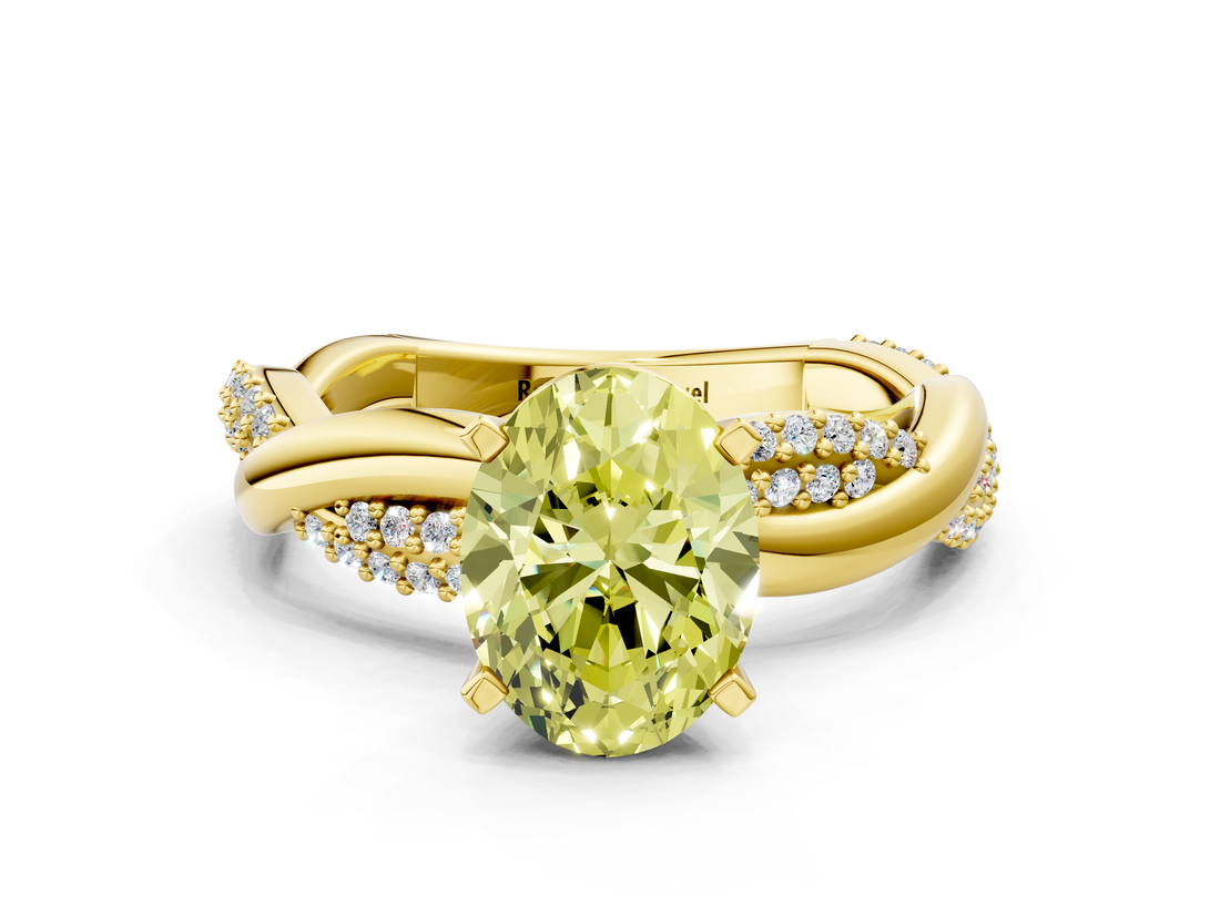 Yellow gold Fancy Yellow Oval  Solitaire Twist Band with Pave Prong Setting_62
