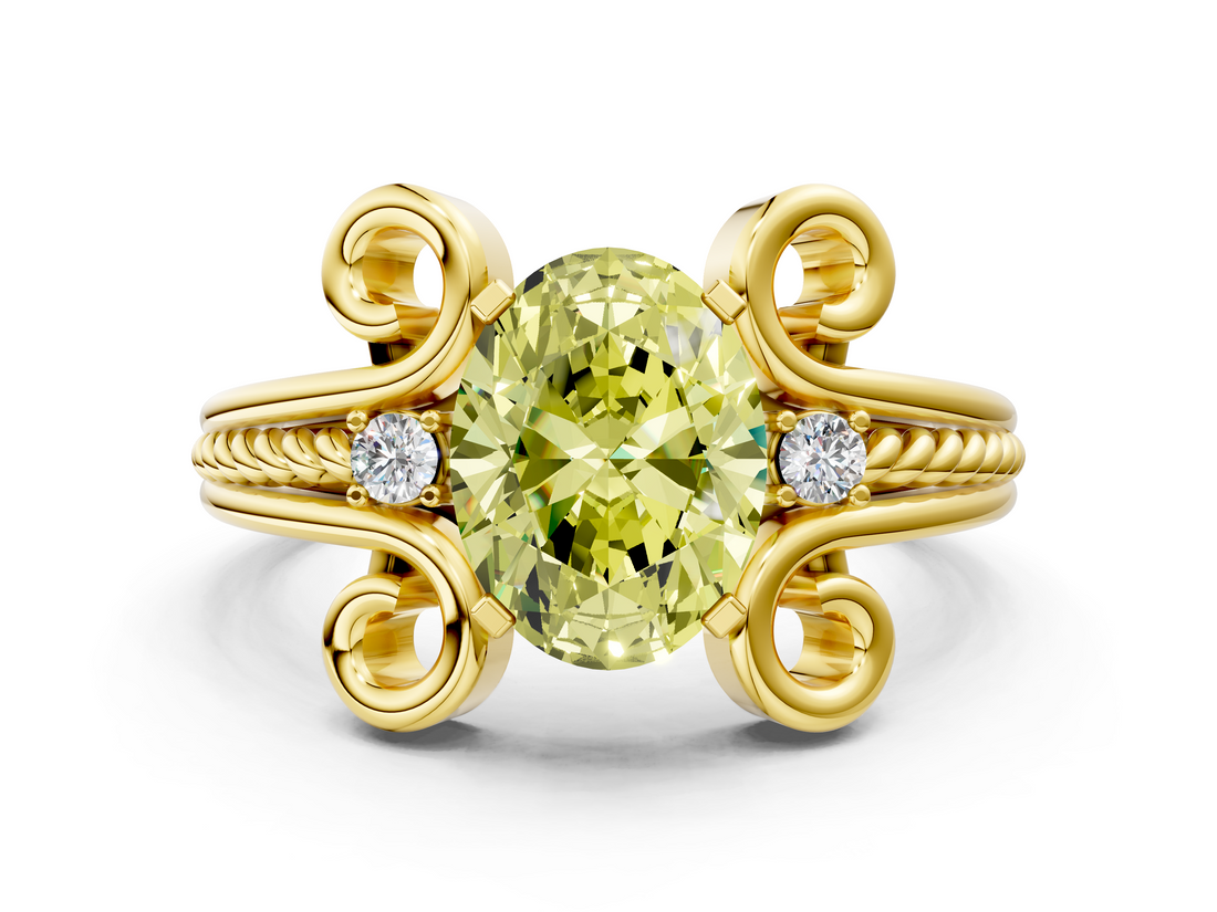 Yellow gold Fancy Yellow Oval  Solitaire Twisted Band Scroll Prong Ring_20