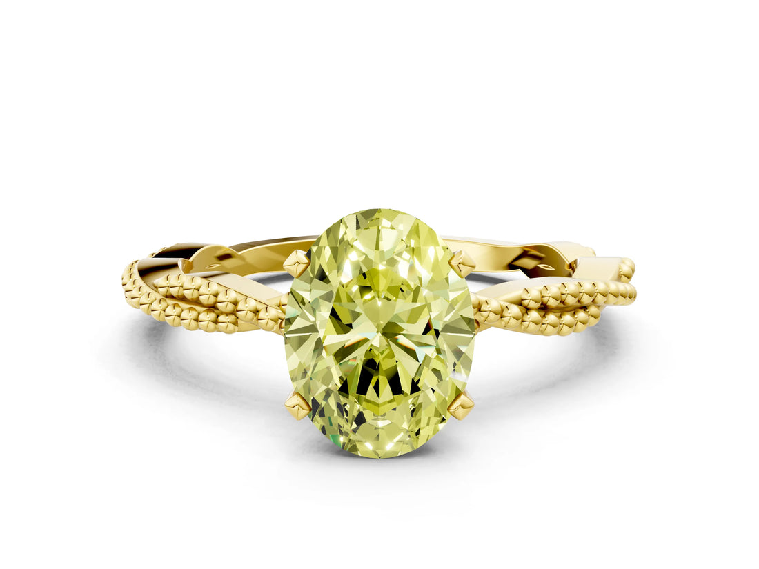 Yellow gold Fancy Yellow Oval  Solitaire Twisted Band with Bead Prong Setting_395