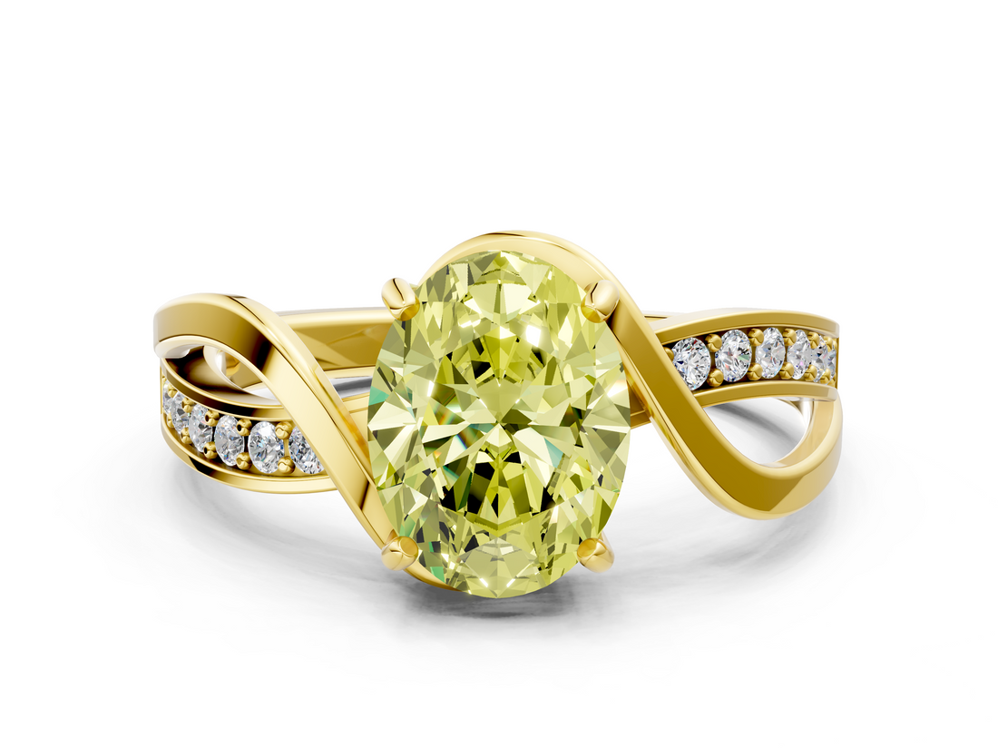 Yellow gold Fancy Yellow Oval  Solitaire Twisted Band with Prong Setting_3