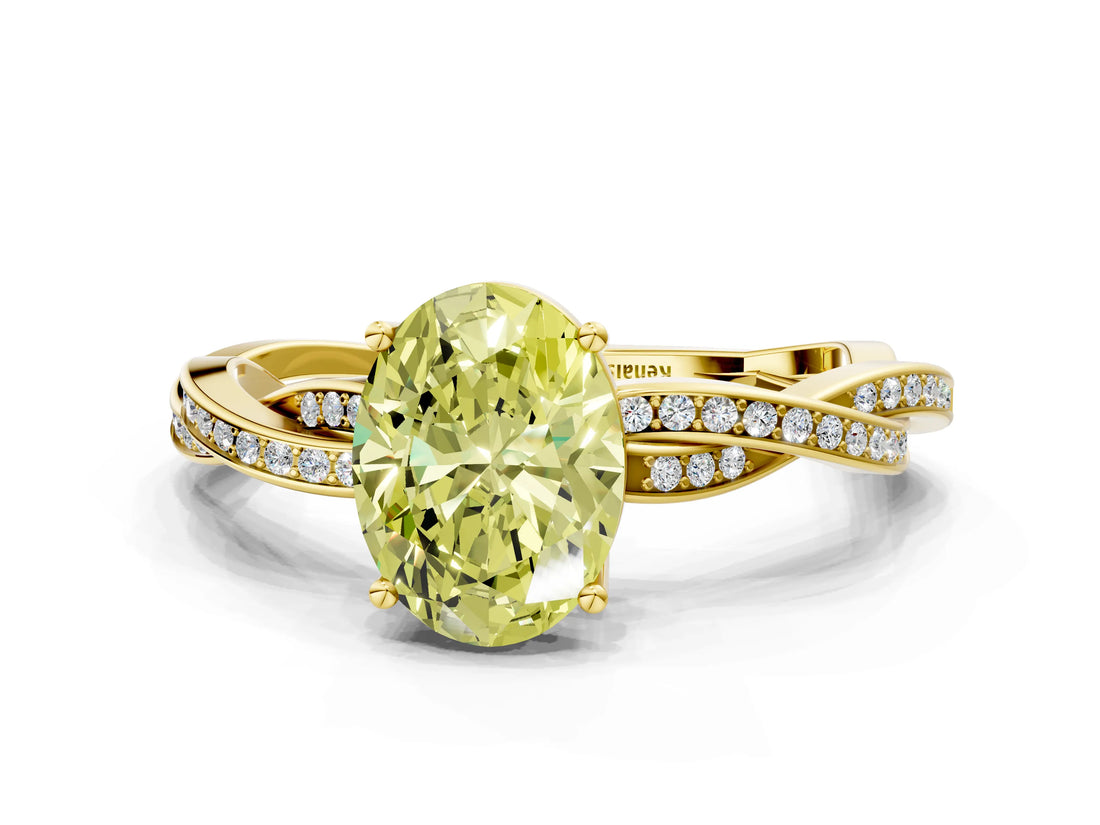 Yellow gold Fancy Yellow Oval  Solitaire Twisted Pave Diamond Ring with Four-Prong Setting_101