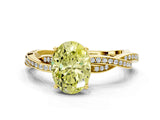 Yellow gold Fancy Yellow Oval  Solitaire Twisted Pave Diamond Ring with Four-Prong Setting_101