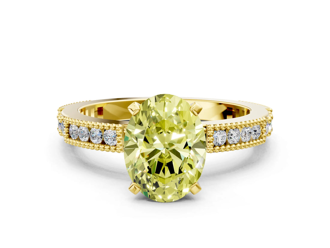 Yellow gold Fancy Yellow Oval  Solitaire with Pavé Band and Four-Prong Setting_331