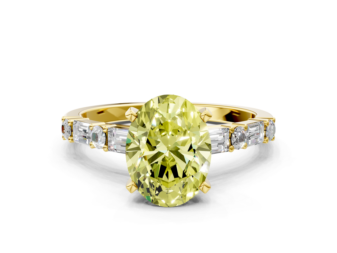 Yellow gold Fancy Yellow Oval  Solitaire with Side Baguettes and Channel Set Band_62