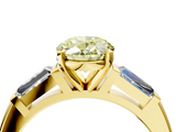 Yellow gold Fancy Yellow Oval  Solitaire with Tapered Baguette Side Stones on a Classic Band with Four-Prong Setting_111
