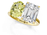 Yellow gold Fancy Yellow Oval  and Emerald Cut Toi Moi Ring with Prong Setting_64