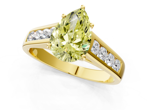 Yellow gold Fancy Yellow Pear  Brilliant Channel-Set Solitaire Ring with Four-Prong Setting