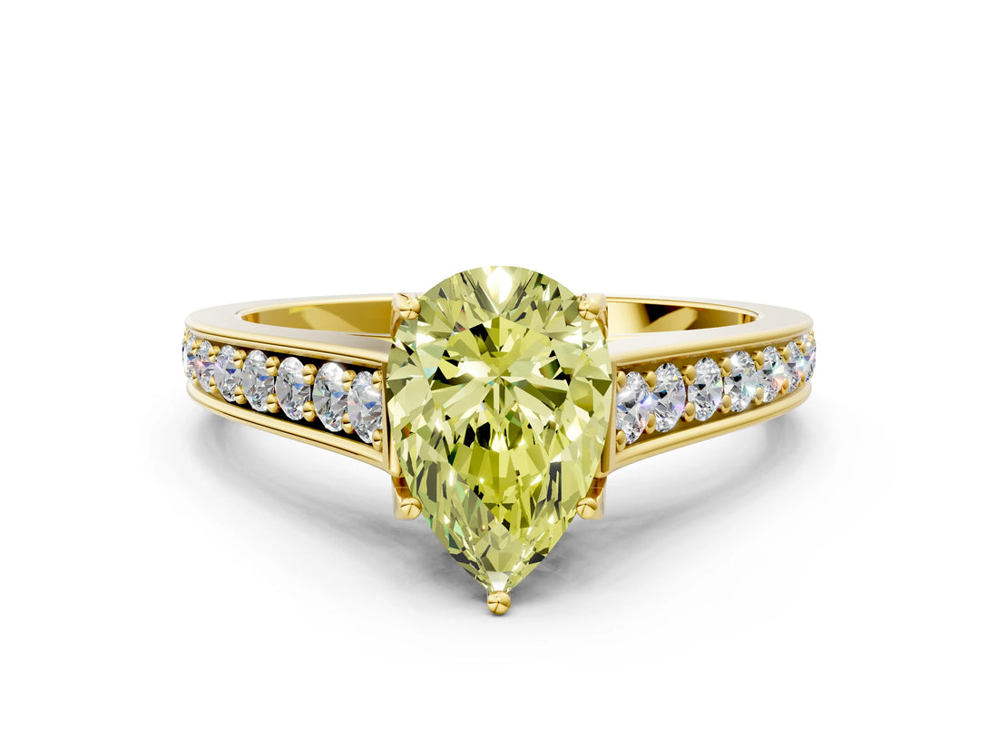 Yellow gold Fancy Yellow Pear  Brilliant Cut Diamond Engagement Ring with Pavé Band and Four-Prong Setting_49