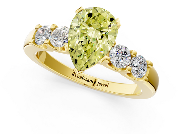Yellow gold Fancy Yellow Pear  Brilliant Cut Diamond Five-Stone Prong Set Engagement Ring with Channel Band