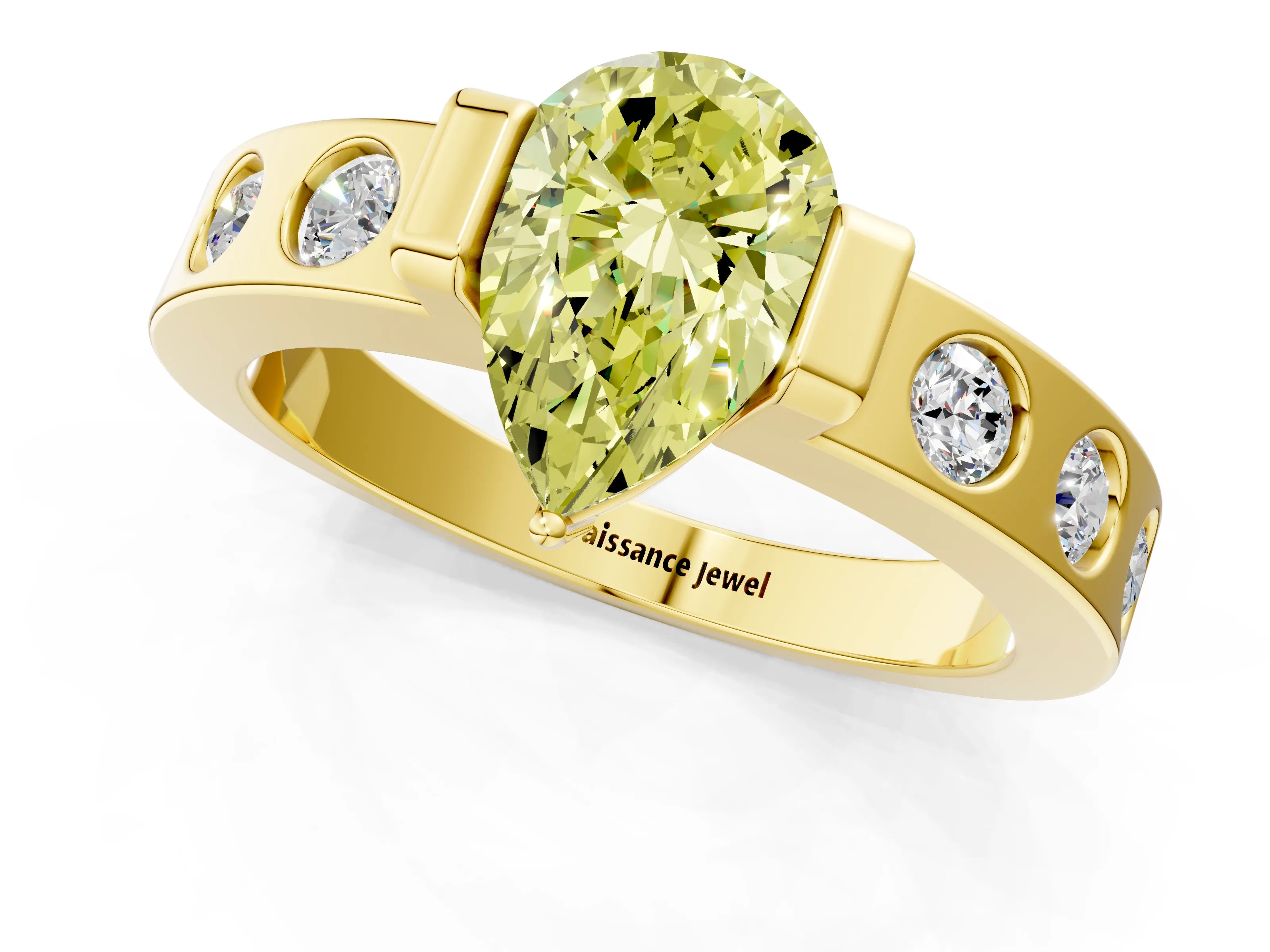 Yellow gold Fancy Yellow Pear Cut Brilliant Channel-Set Diamond Ring with Bezel Prong Setting_1