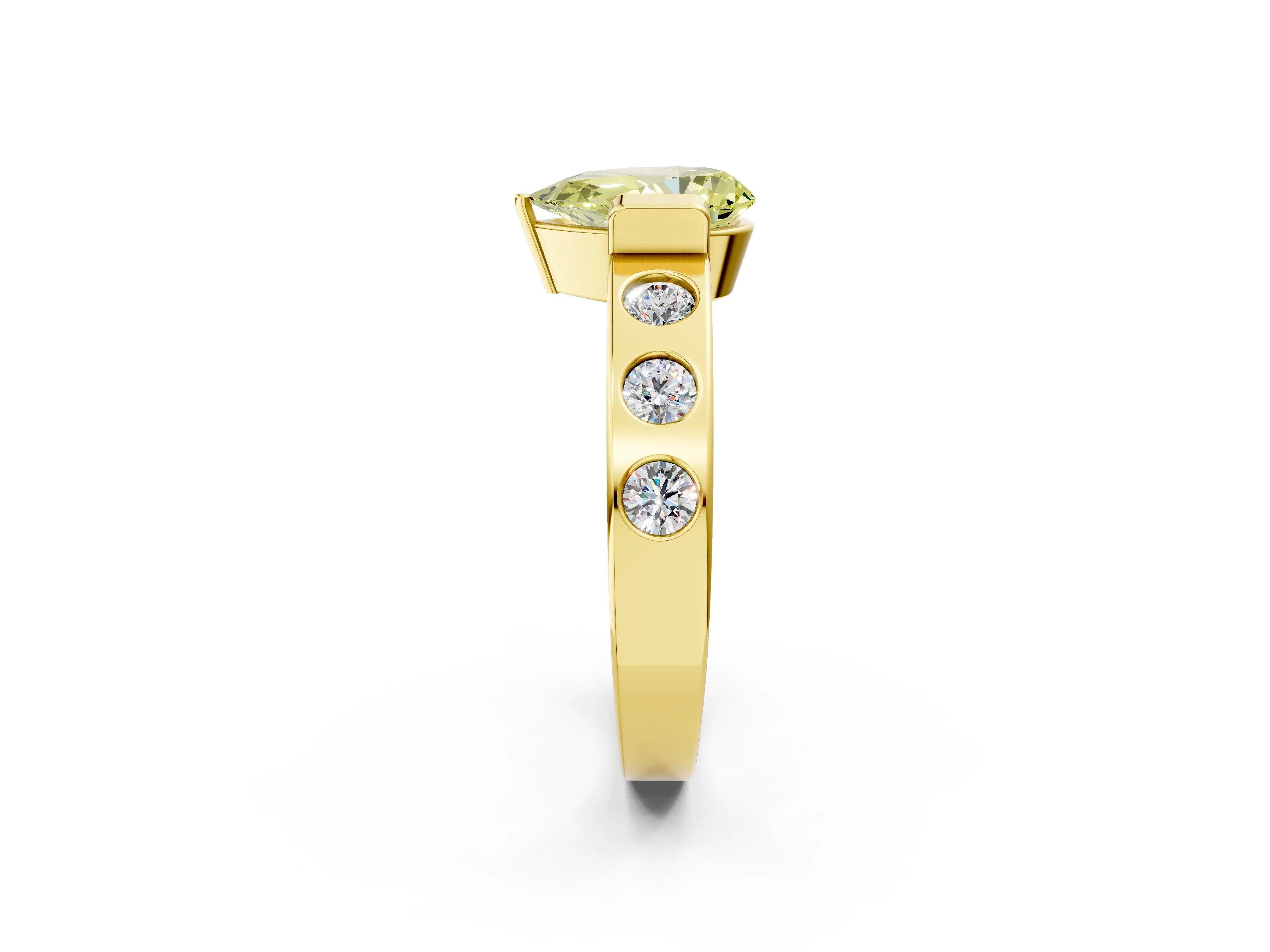 Yellow gold Fancy Yellow Pear Cut Brilliant Channel-Set Diamond Ring with Bezel Prong Setting_2