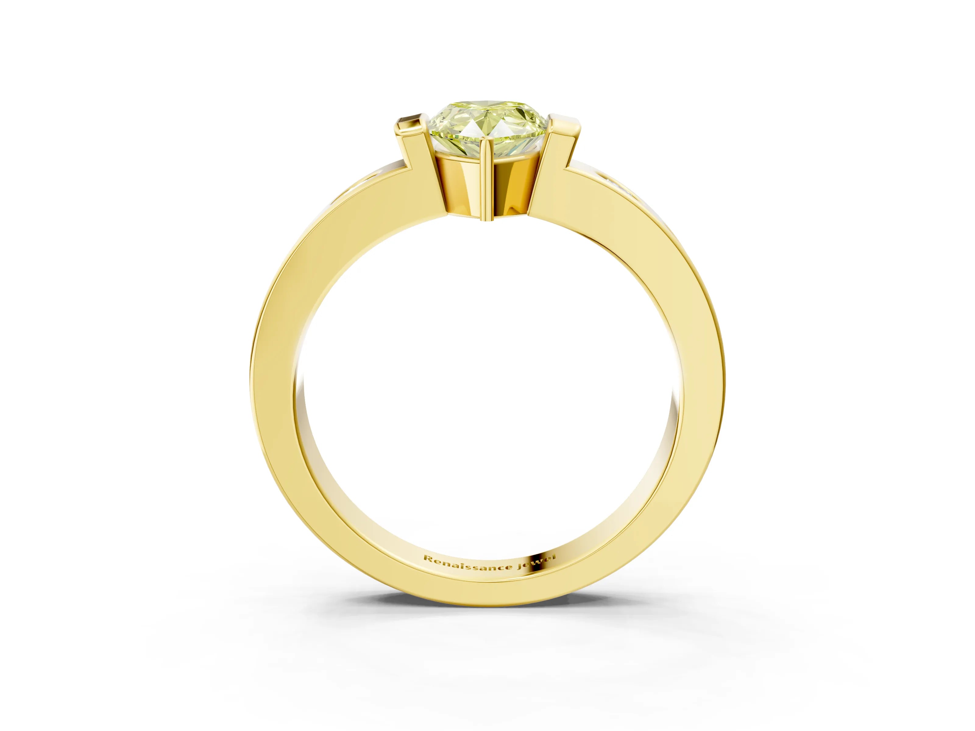 Yellow gold Fancy Yellow Pear Cut Brilliant Channel-Set Diamond Ring with Bezel Prong Setting_3