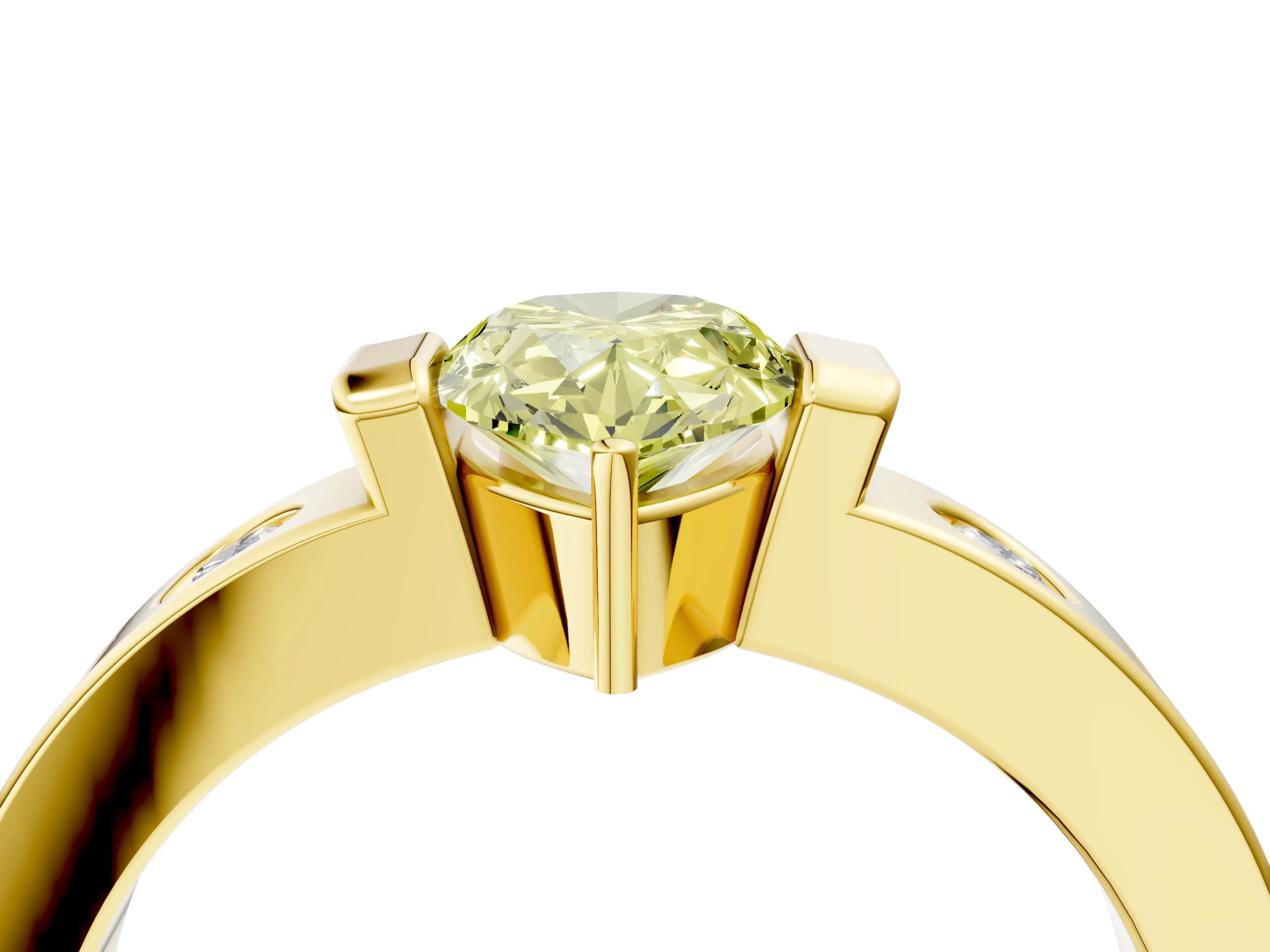 Yellow gold Fancy Yellow Pear Cut Brilliant Channel-Set Diamond Ring with Bezel Prong Setting_4