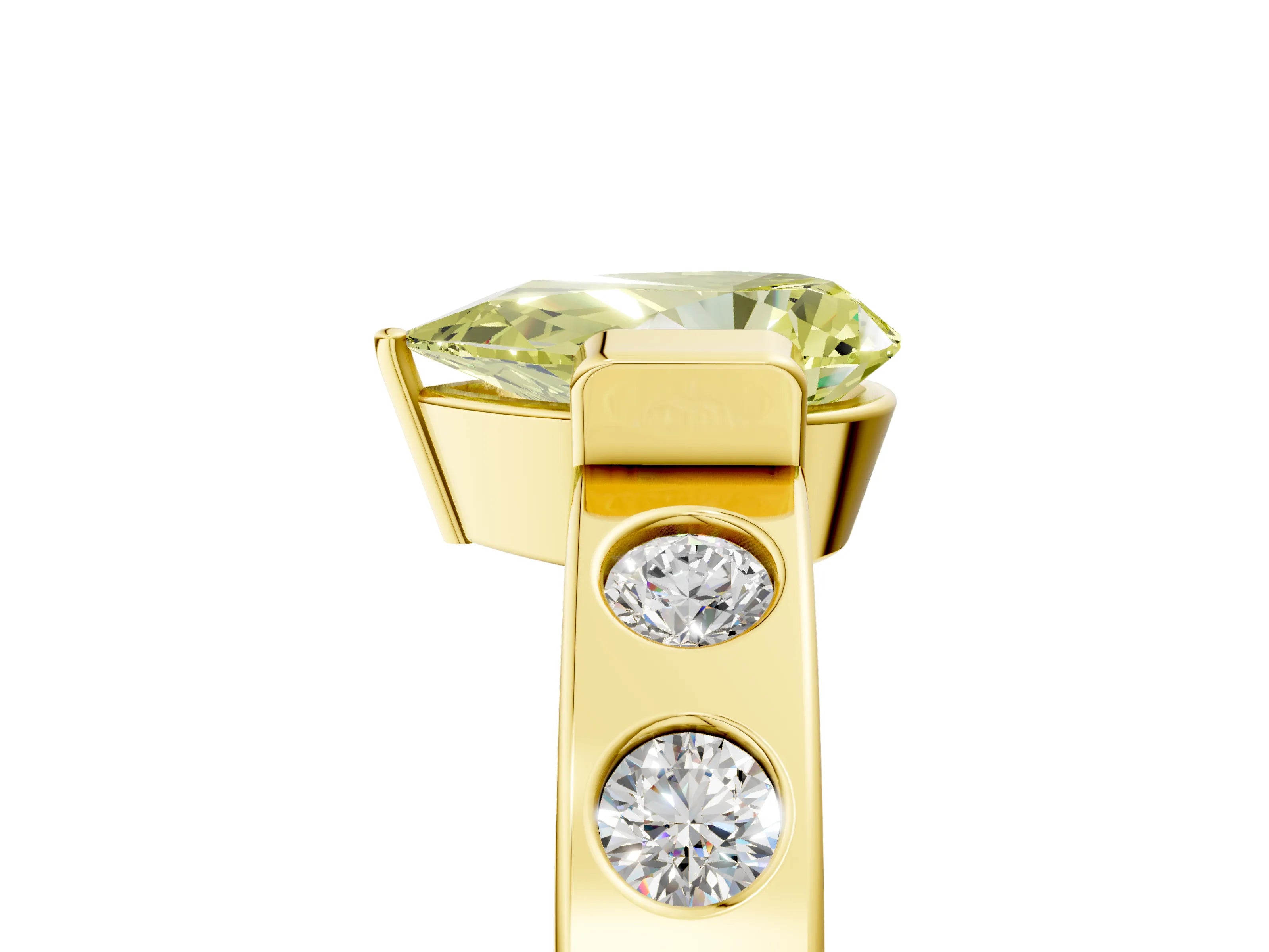 Yellow gold Fancy Yellow Pear Cut Brilliant Channel-Set Diamond Ring with Bezel Prong Setting_5