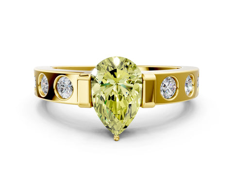 Yellow gold Fancy Yellow Pear Cut Brilliant Channel-Set Diamond Ring with Bezel Prong Setting