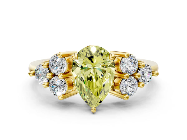 Yellow Gold Pear-Shaped Cluster Side Stone Engagement Ring Setting for Fancy Yellow Center