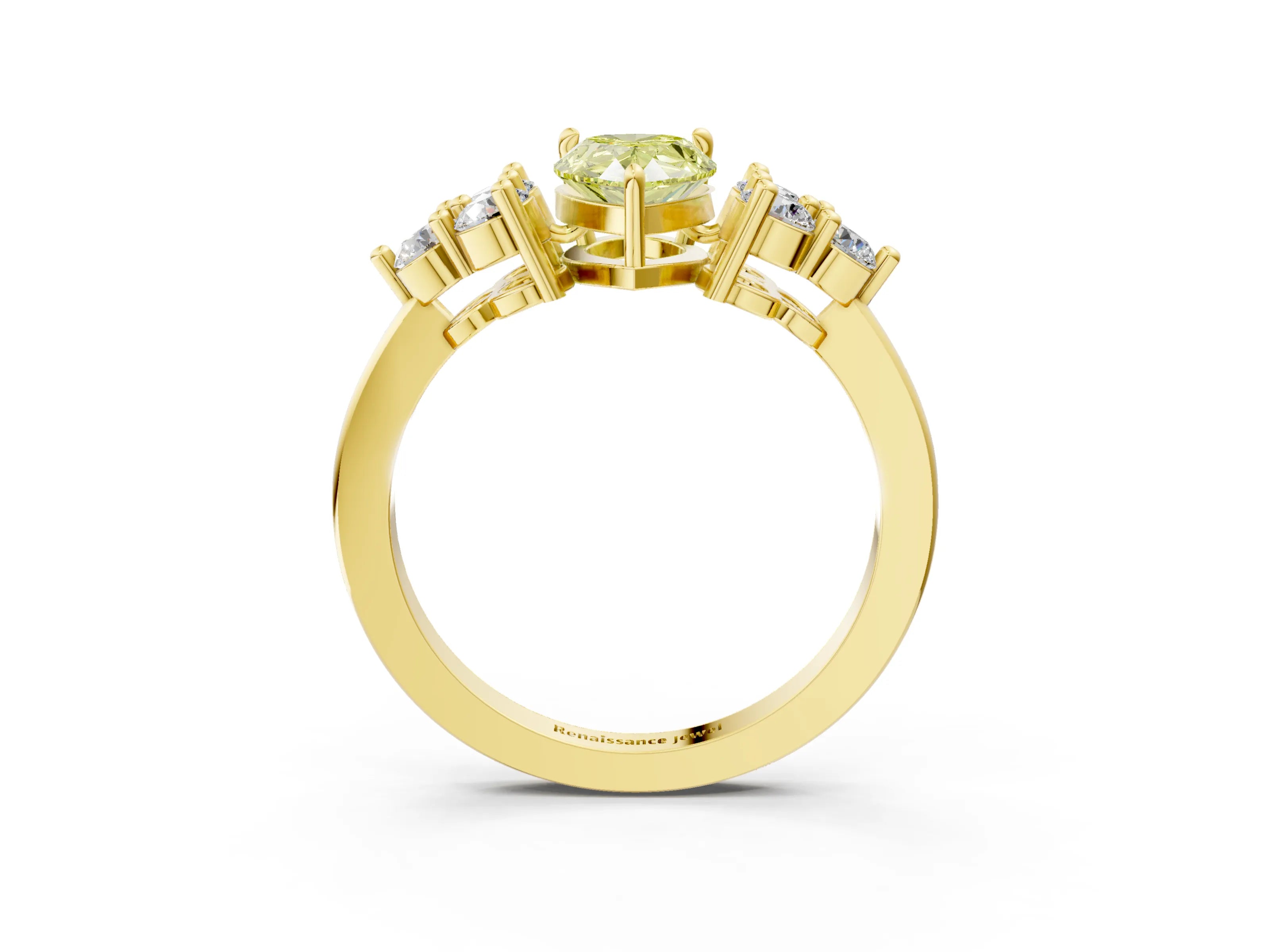 Yellow gold Fancy Yellow Pear Cut Brilliant Diamond Cluster Accent Solitaire Ring with Prong Setting_3
