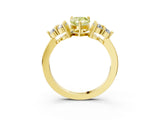Yellow gold Fancy Yellow Pear Cut Brilliant Diamond Cluster Accent Solitaire Ring with Prong Setting_3