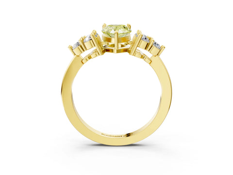 Yellow gold Fancy Yellow Pear Cut Brilliant Diamond Cluster Accent Solitaire Ring with Prong Setting_3
