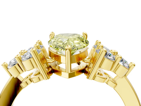 Yellow gold Fancy Yellow Pear Cut Brilliant Diamond Cluster Accent Solitaire Ring with Prong Setting_4