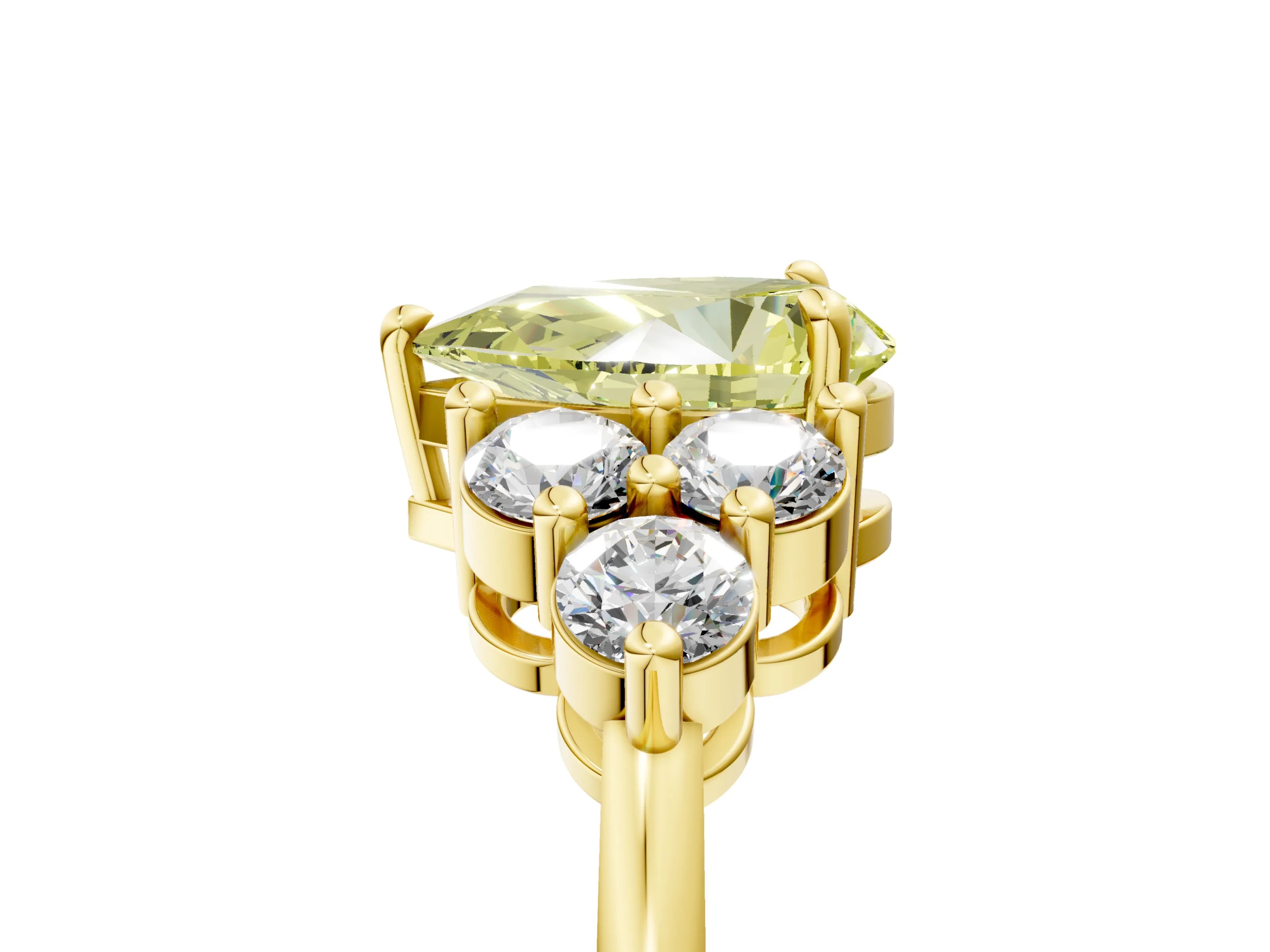 Yellow gold Fancy Yellow Pear Cut Brilliant Diamond Cluster Accent Solitaire Ring with Prong Setting_5