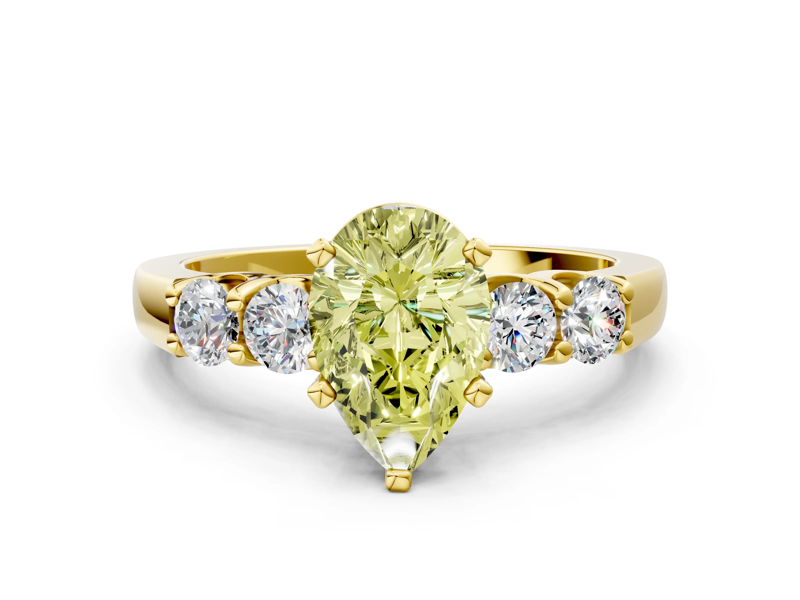 Yellow gold Fancy Yellow Pear Cut Brilliant Diamond Five-Stone Engagement Ring with Prong Setting on a Classic Band_3