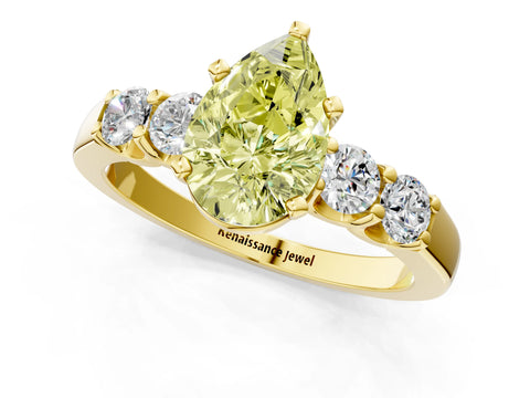 Yellow gold Fancy Yellow Pear Cut Brilliant Diamond Five-Stone Engagement Ring with Prong Setting on a Classic Band_4