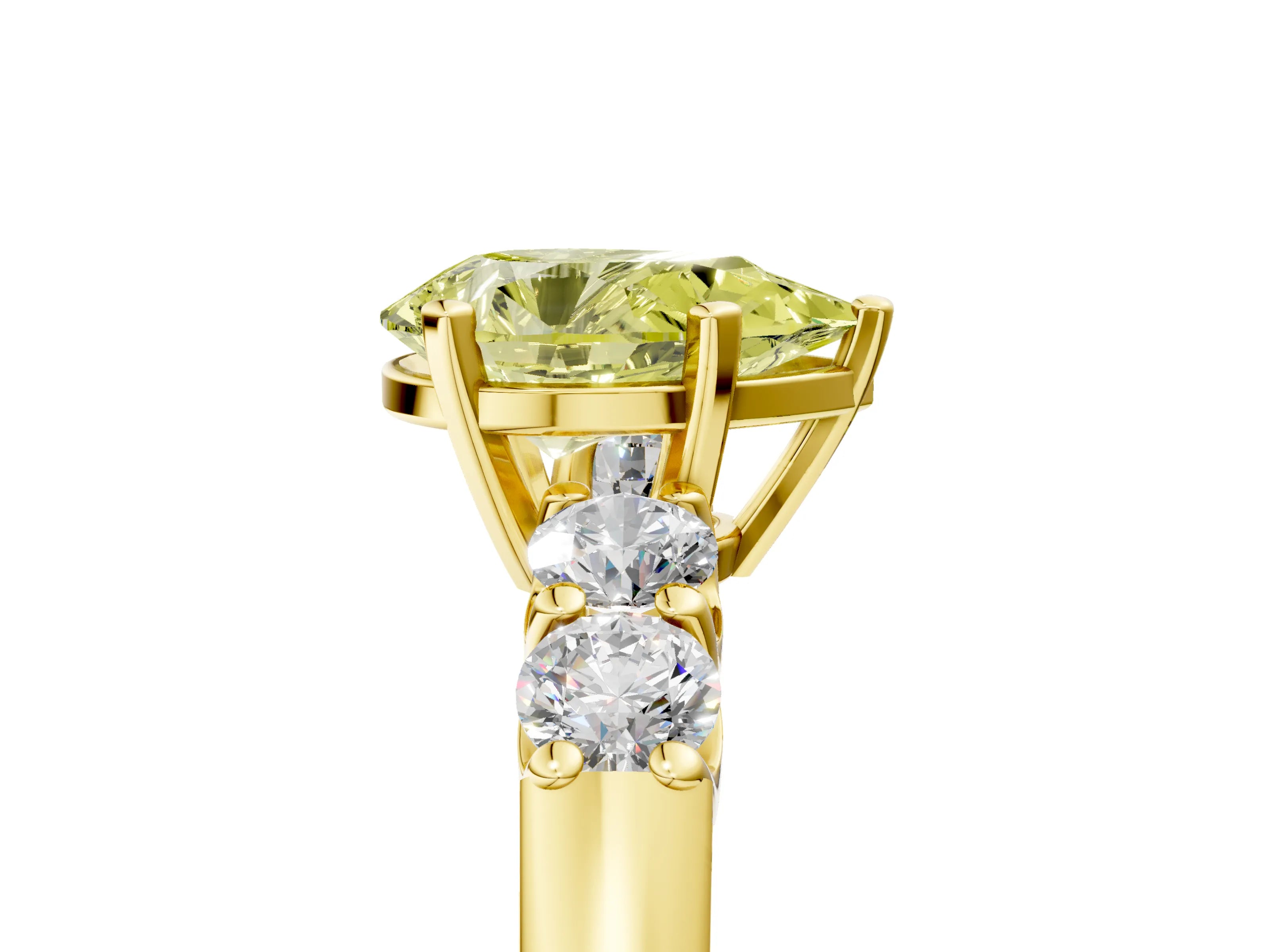 Yellow gold Fancy Yellow Pear Cut Brilliant Diamond Five-Stone Engagement Ring with Prong Setting on a Classic Band_8